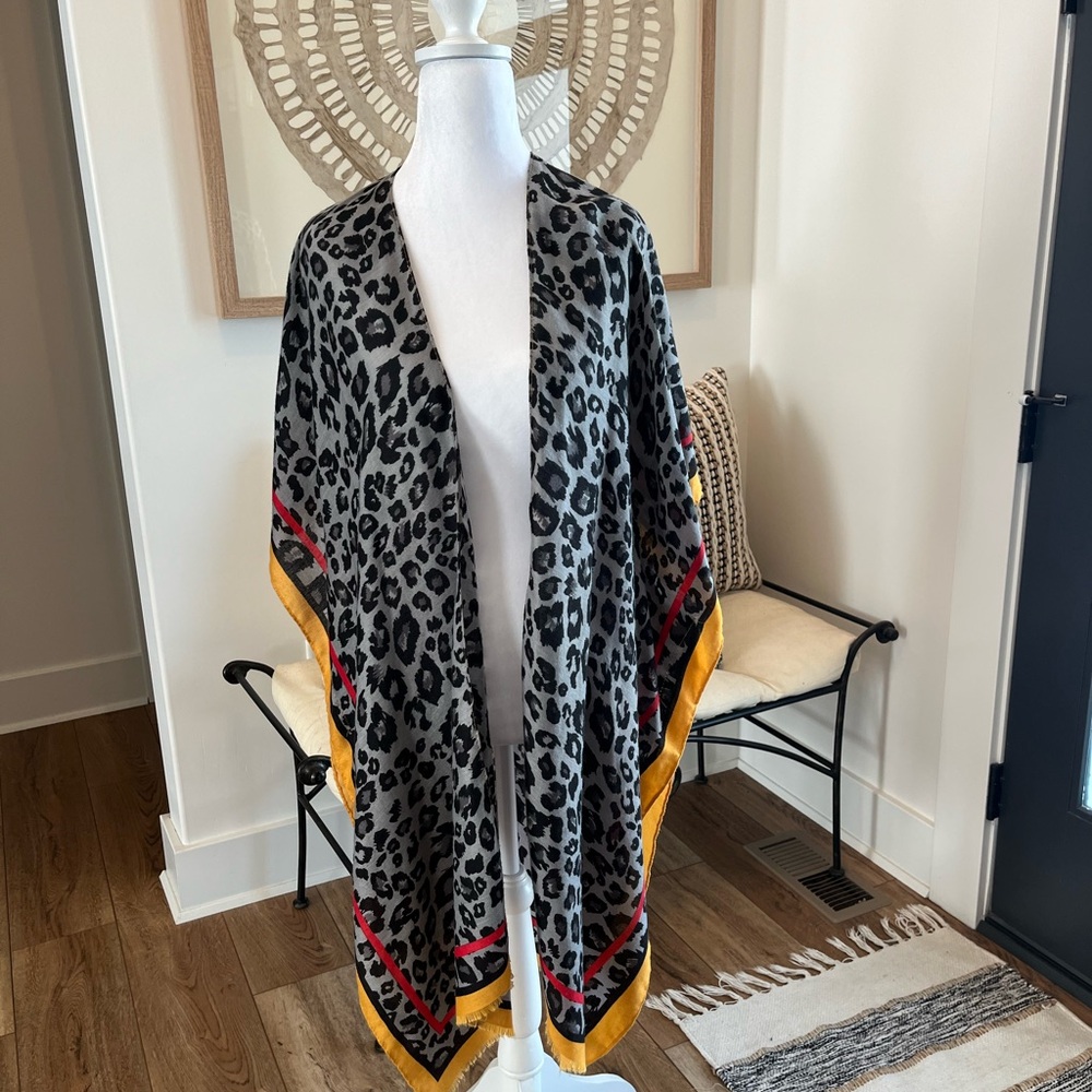 Leopard Print Kimono with Gold Trim
